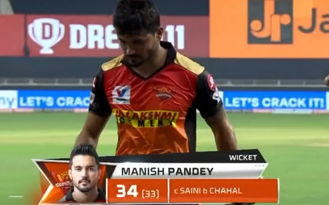 Manish Pandey dismissed for 34 runs