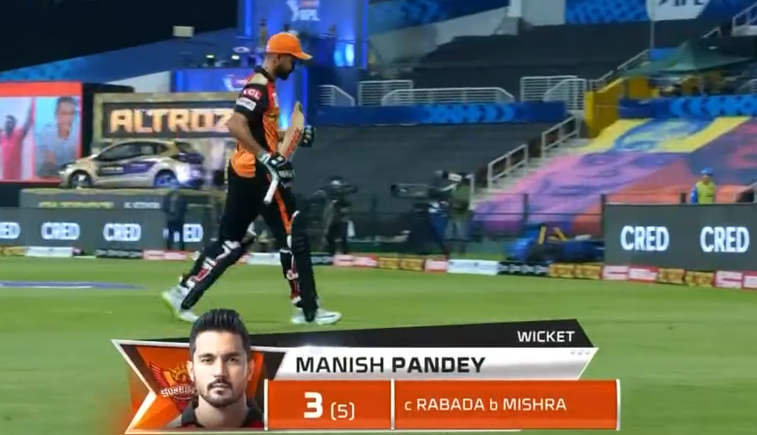 Manish Pandey dismissed for 3 runs