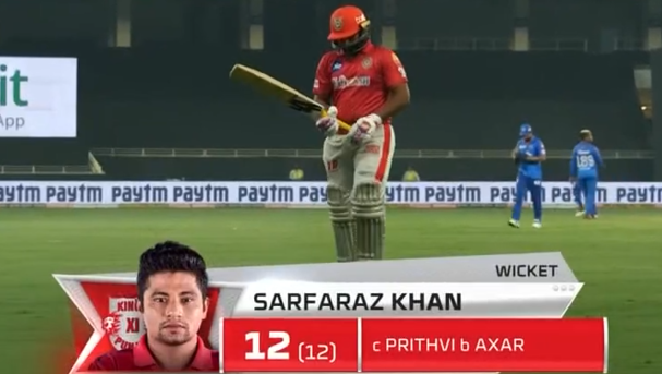 Sarfaraz dismissed for 12 runs