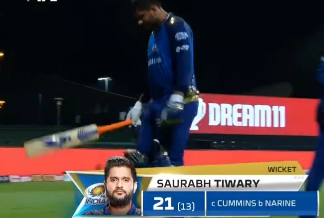 Saurabh Tiwary dismissed for 21 runs