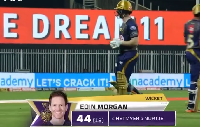 Morgan dismissed for 44 runs