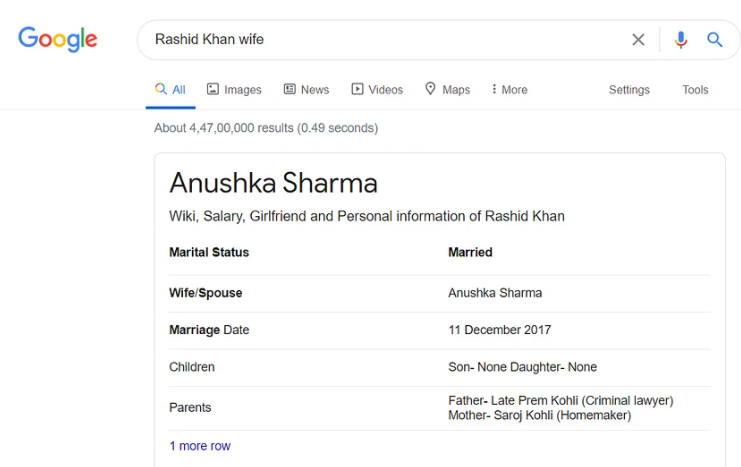 Anushka Sharma names highlighted while searching for Rashid Khan's wife