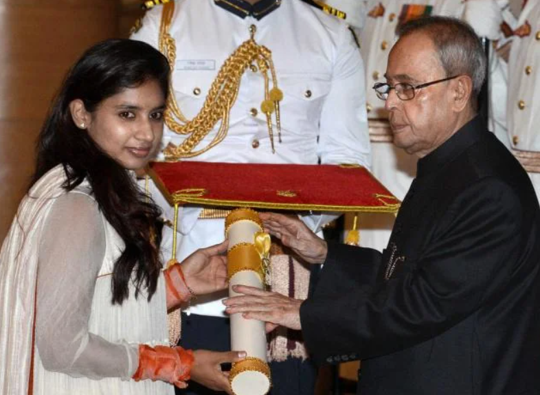 Mithali Raj receives Padma Shri" Award in the year 2015.