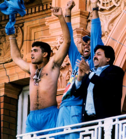 Ganguly removes his T-shirt post winning the match at Lord's stadium