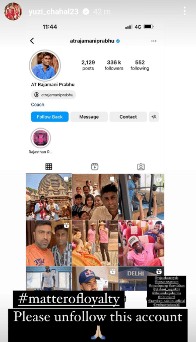 Yuzvendra Chahal's Instagram Story
