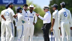 Indian players and Shaw Craig discussing over ball change